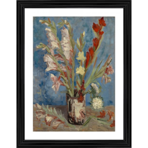 Generic Vase with Gladioli and Chinese Asters 1886 Painting With Wood Photo Frame (Multicolor)
