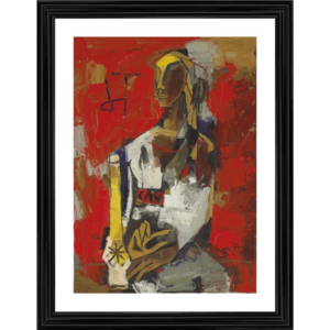 Generic Woman in Red 1964 Painting With Wood Photo Frame (Multicolor)