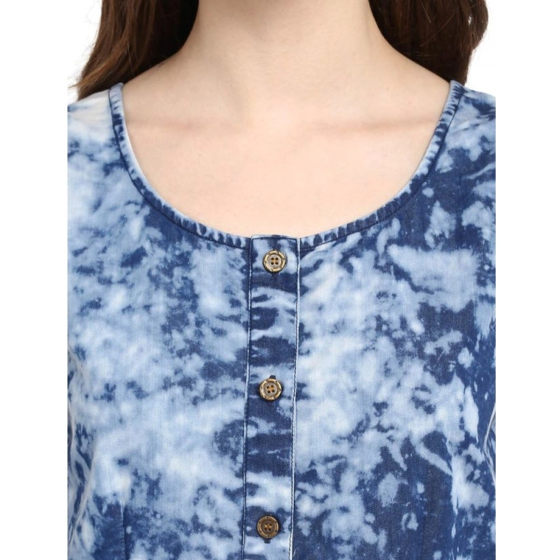 Generic Women's Denim Tie & Dye Sleeveless Above Knee Dress (Blue) - Image 2