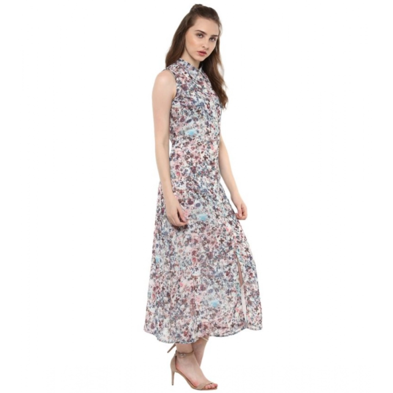 Generic Women's Polyester Chiffon Printed Sleeveless Dress (Multicolor) - Image 4
