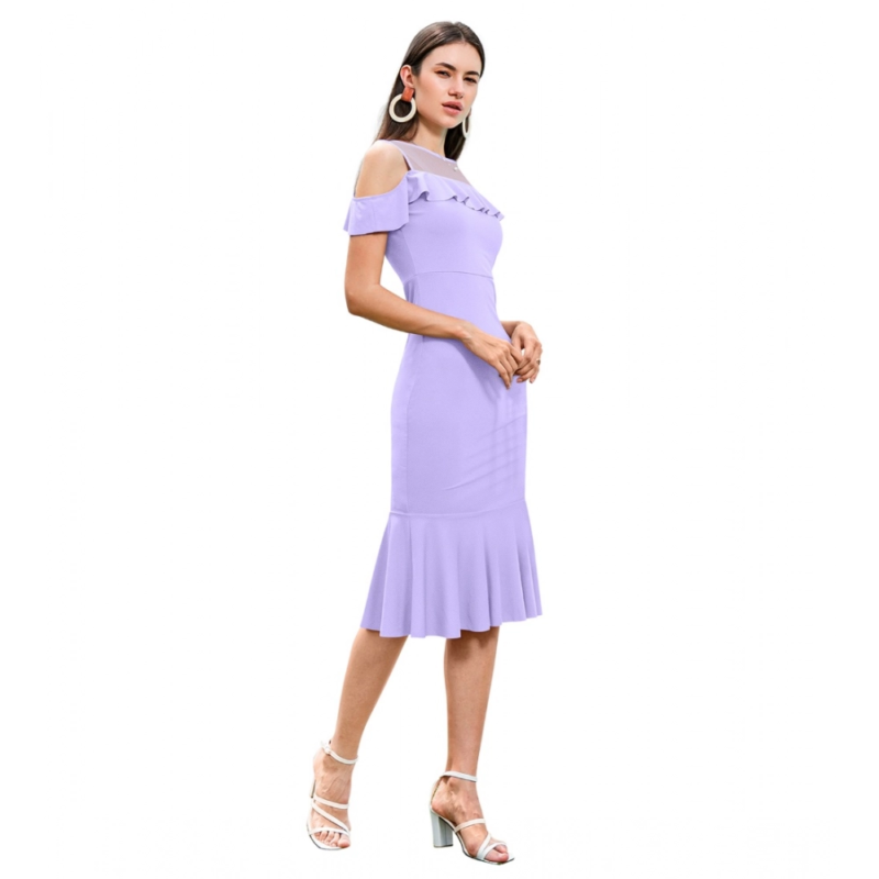 Generic Women's Knitting stretchable Solid Round Neck Sleeveless Dress (Purple) - Image 4