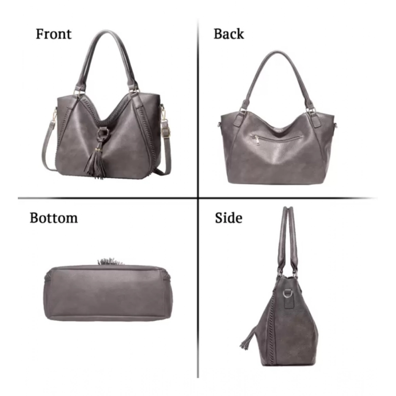 Generic Women's PU Leather Large Shoulder Zipper Handbag (Grey) - Image 2