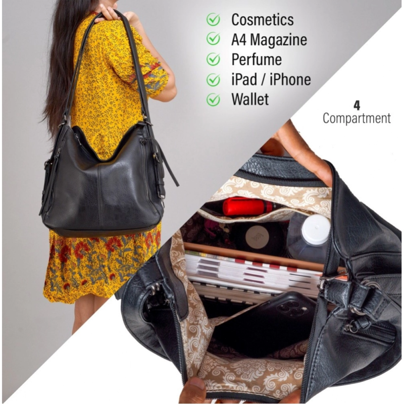 Generic Women's PU Leather Medium Shoulder Zipper Handbag (Black) - Image 2