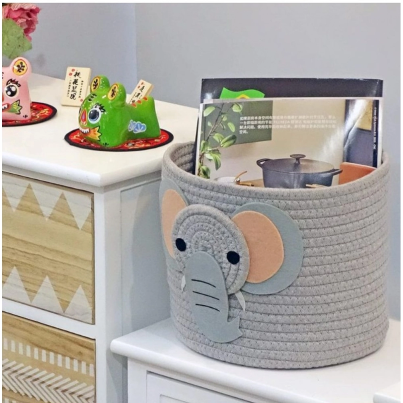 Generic Cotton Elephant Basket 10x8 Inch Pack of 1 (Grey) - Image 4