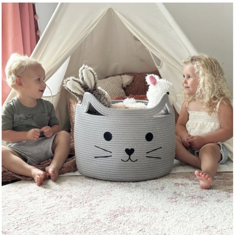 Generic Cotton Large Storage Cat Basket 15x11 Inch Pack of 1 (Grey) - Image 4