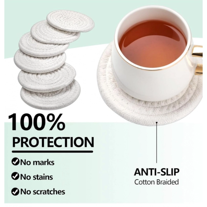 Generic Cotton Rope Drink Coasters 6 Pcs Set (White) - Image 3