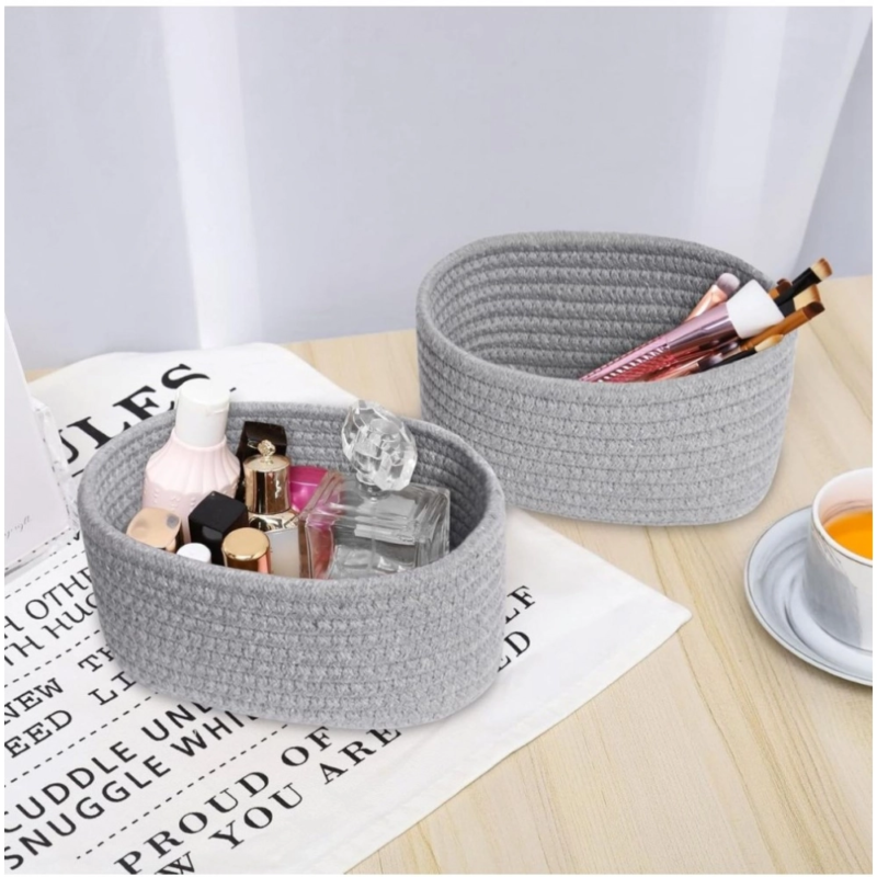 Generic Cotton Storage Rope Woven Baskets Pack of 2 (Grey) - Image 3