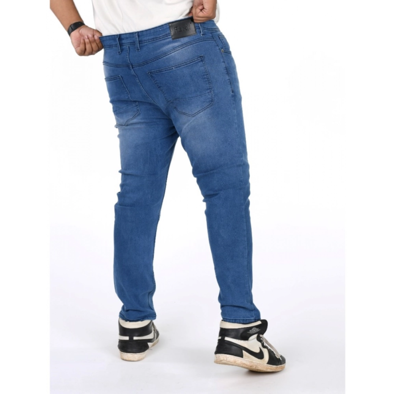 Generic Men's Cotton Blended Solid Plus Size Jeans (Blue) - Image 4