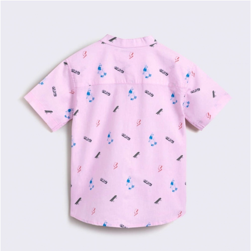 Generic Boy's Cotton Blend Printed Short Sleeve Shirt and Shorts Set (Pink) - Image 3