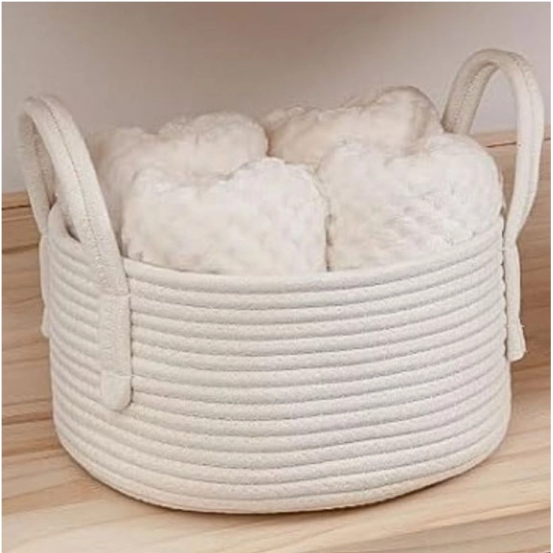 Generic Cotton Basket Inch Pack of 1 Storage Basket For Clothes (White) - Image 2