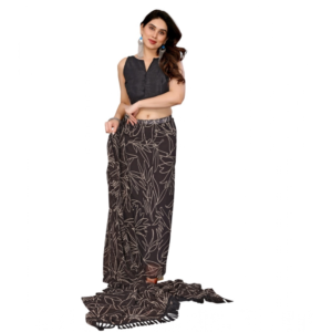 Generic Women's Zalar Lace Georgette Printed Ready-to-Wear Saree With Unstitched Blouse 5.5 Mtr (Brown)