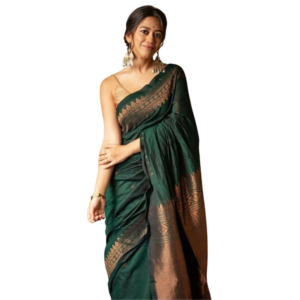Generic Women's Silk Printed Saree With Unstitched Blouse 5.5Mtr (Green)