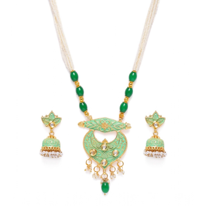 Generic Women's Rose Gold Plated Alloy Necklace & Earings Set (Green) - Image 3