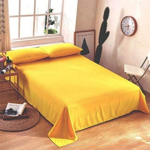 Seasons 300 Tc Solid Microfiber Double Yellow Colour Bedsheet with 2 Pillow Cover