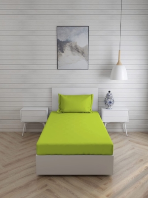 Seasons Fast Color Solid/Plain Neon Bedsheet for Single Bed with 1 Pillow Cover