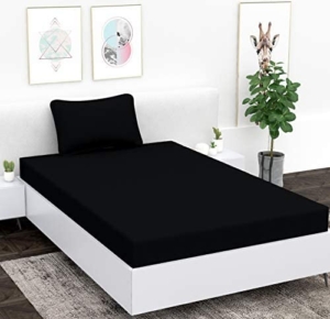 Seasons Fast Color Solid/Plain Hot Black Bedsheet for Single Bed with 1 Pillow Cover