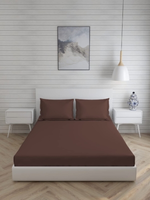 Seasons Plain Dark Brown Bedsheet for Double Bed with 2 Pillow Covers.