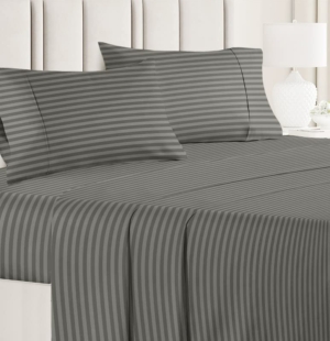 Seasons Premium Glace Cotton Striped Grey Colour Bedsheet for Double Bed King Size with 2 Pillow Covers.