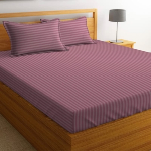 Seasons Premium Glace Cotton Striped Bargandi Colour Bedsheet for Double Bed King Size with 2 Pillow Covers.