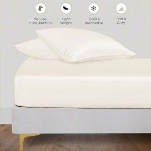 Seasons Ivory Silk Fitted Bedsheet with Secure Elastic Deep Pocket with Pillowcase Double