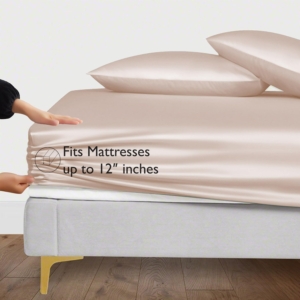 Seasons Taupe Silk Fitted Bedsheet with Secure Elastic Deep Pocket with Pillowcase Double