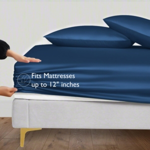 Seasons Bamboo Silk Fitted Navy Blue Colour Bedsheet (36 x 78 Inches).