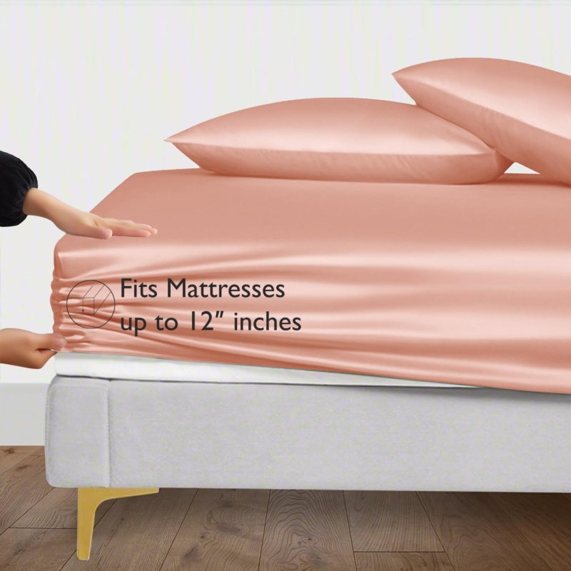 Seasons Bamboo Silk Fitted Rose Gold Colour Bedsheet with Secure Elastic Deep Pocket (60 x 78 Inches)