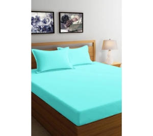 Seasons 144 TC Solid Microfiber Double Aqua Blue Colour Bedsheet with 2 Pillow Covers