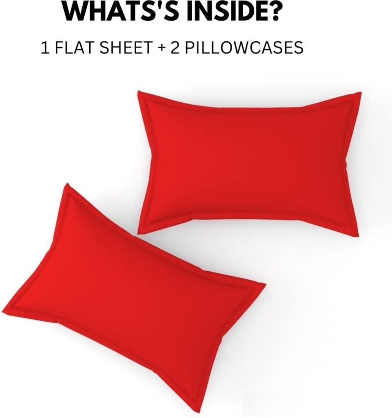 Seasons 144 TC Solid Microfiber Double Red Colour Bedsheet with 2 Pillow Covers
