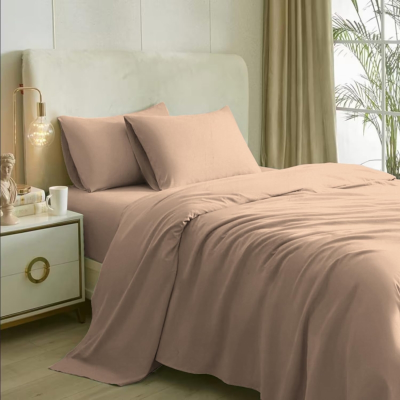 Seasons Cotton Plain 300 TC  Apricot  Bedsheets for King Size Bed & 2 Pure Cotton Pillow Covers