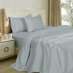 Seasons Cotton Plain 300 TC  Slate Blue Bedsheets for King Size Bed & 2 Pure Cotton Pillow Covers