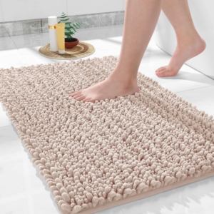 Seasons Bath Mat, Soft and Cozy, Super Absorbent Water, Non-Slip, Machine-Washable, Thick Modern for Bathroom Bedroom (24 x 17 Inch, Beige)
