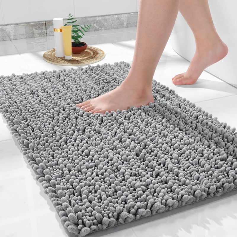 Seasons Bath Mat, Soft and Cozy, Super Absorbent Water, Non-Slip, Machine-Washable, Thick Modern for Bathroom Bedroom (24 x 17 Inch, Gray)