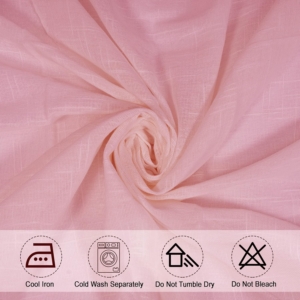 Seasons Linen Textured Sheer Curtains for Window Semi Transparent 5 Feet Long Panels Set Baby Pink