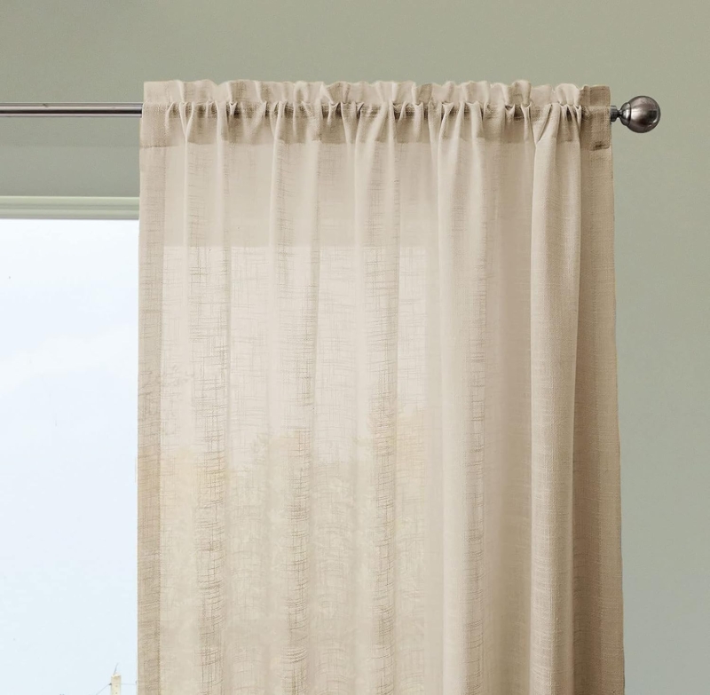 Seasons sheer curtains 8 Feet long door panels Set of 2 with rod pocket living room, office decoration, 96 Inches beige
