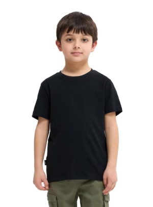 Black Round Neck Half Sleeve Kids Boys T-Shirt