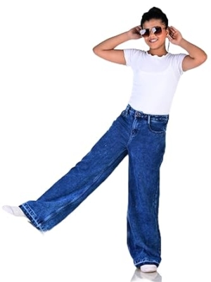 Blue Wide Leg high Waist Flared fit Denim Jeans