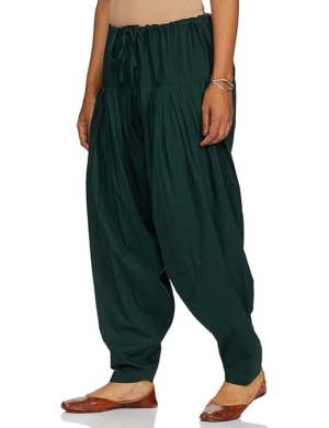 Dark Green Woman Plain Cotton Patiala Salwar