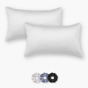 Seasons Luxurious Satin Silk Pillow Covers/Pillowcases with Envelope Closure, Soft Comfortable Protects Hair and Skin - 17 inch x 27 inch - Set of 2 with 3 Satin Schrunchies (White)