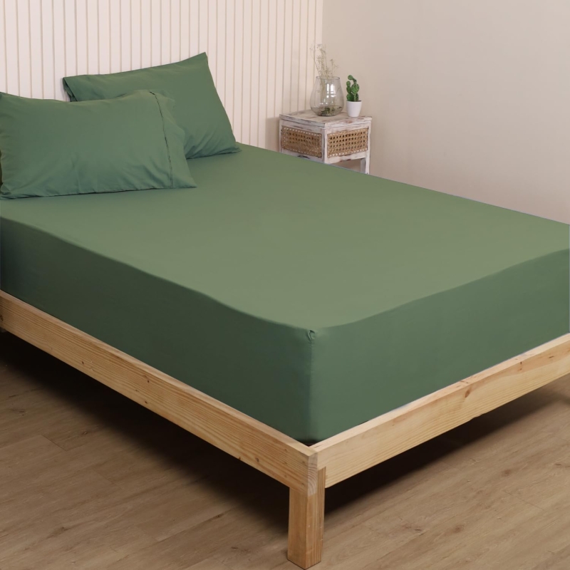 Seasons Pure Cotton Percale Fitted Sheet for Double Bed Size Bedding with Pillow Cover for Bedroom, Soft Hotel Quality Bottom Bedsheets with Elastic Deep Pocket (72x72 Inch, Avocado Green)