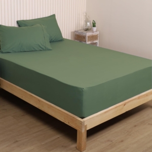 Seasons Pure Cotton Percale Fitted Sheet for Queen Bed Size Bedding with Pillow Cover for Bedroom, Soft Hotel Quality Bottom Bedsheets with Elastic Deep Pocket (60x78 Inch, Avocado Green)