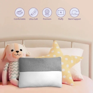 Seasons Polyester Fabric Hollow Fibre Kids Sleeping Pillow 12 X 18 Inch, White and Grey, Set of 4